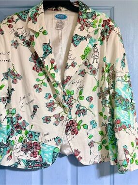 Vintage April Cornell "Firenze" postcard & floral print cotton blazer.size 1X